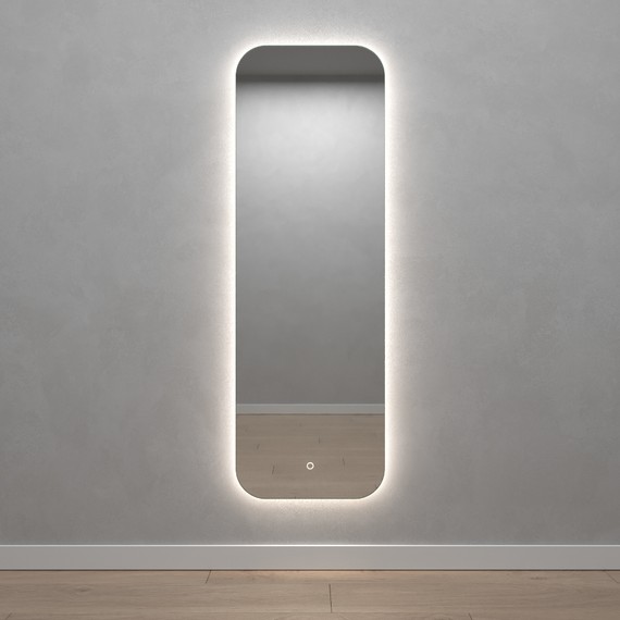 Прямоугольное зеркало 149х49 см, с нейтральной подсветкой с сенсорной кнопкой